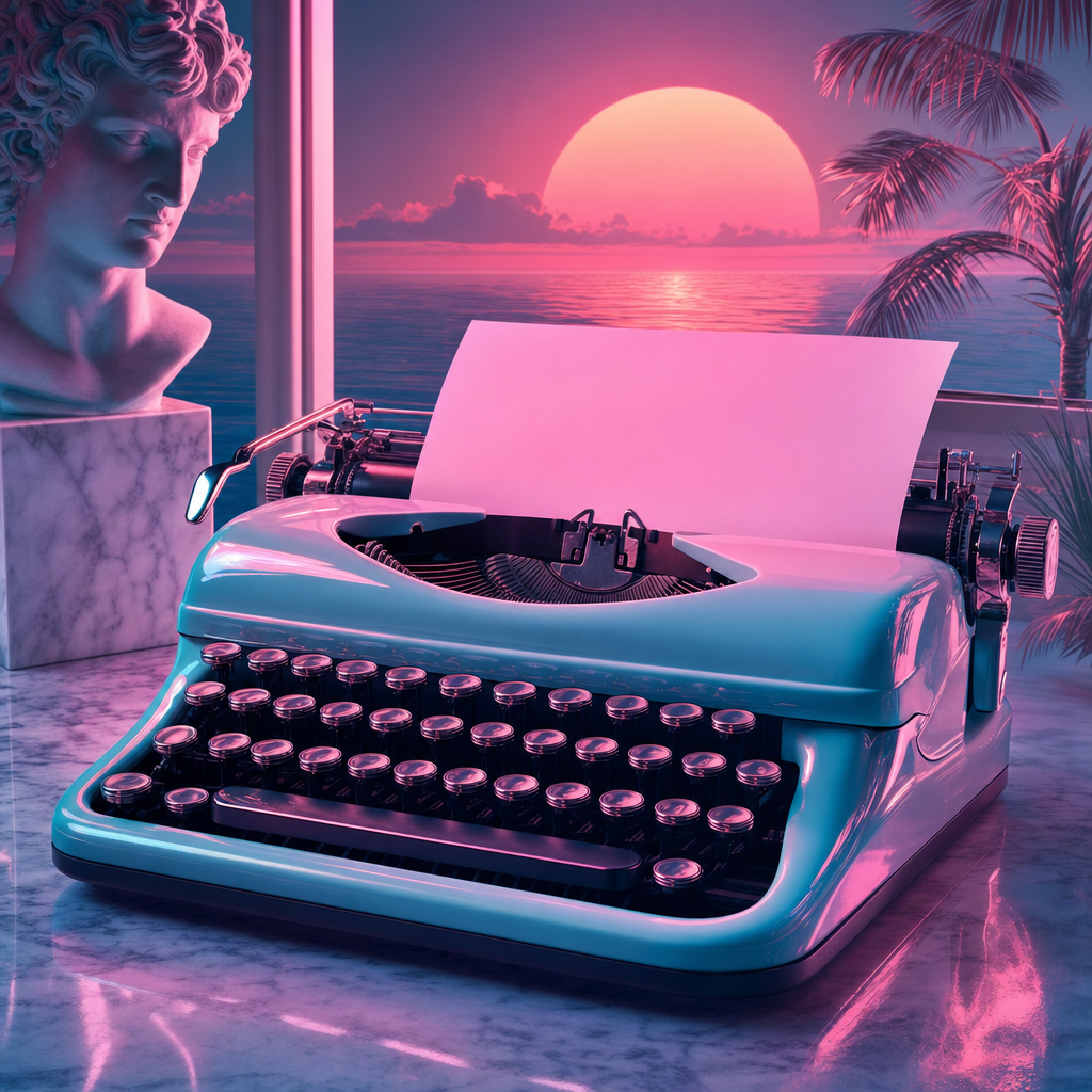 vaporwave digital art of a typewriter