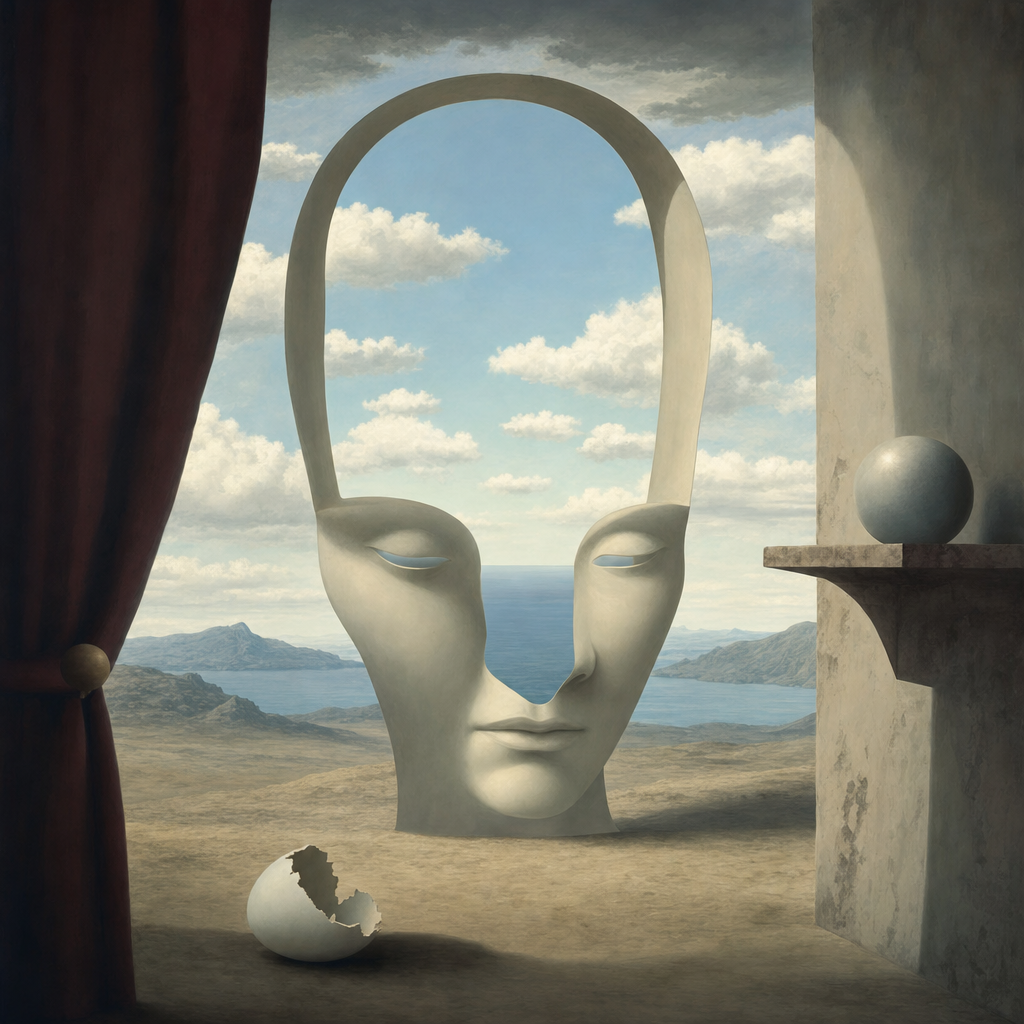 surrealist painting in the style of Magritte of undefined