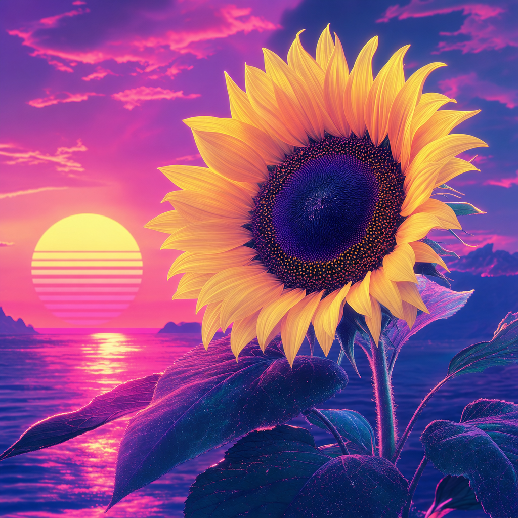 vaporwave digital art of a sunflower
