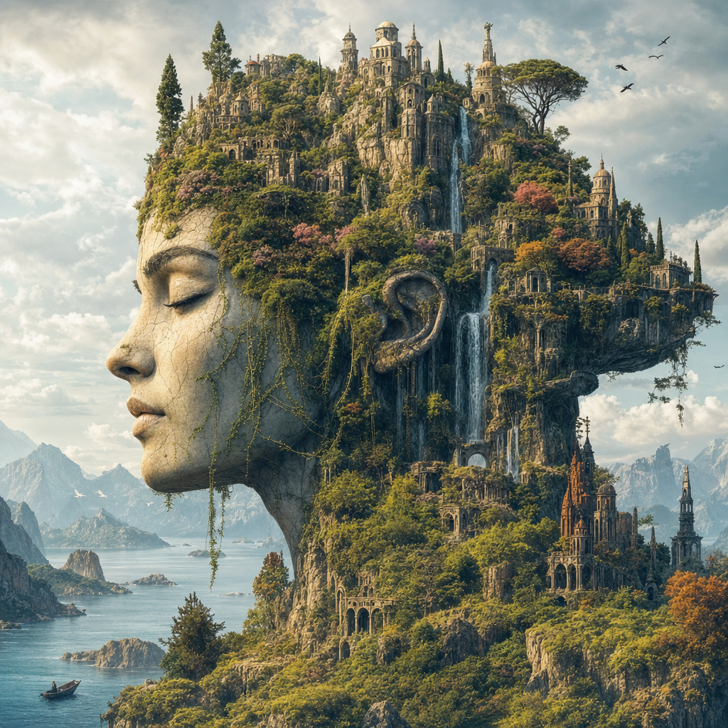 Generate an amazing and visually pleasing image. lots of details, makes you think a little bit, something a true creative would admire