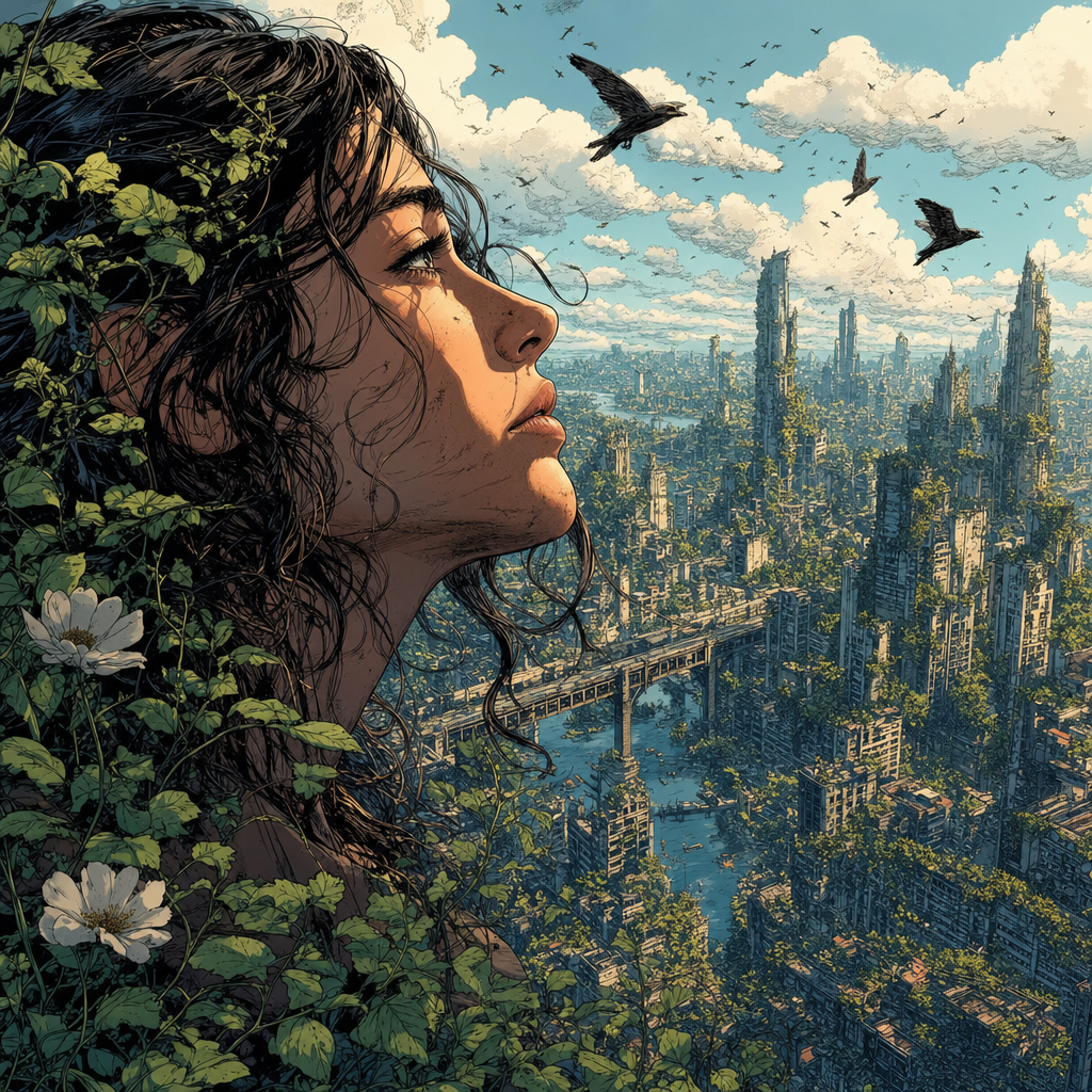 comic book panel with bold inks - Look up what's trending right this moment - Generate an amazing and visually pleasing image. Makes you think a little bit, something a true creative would admire.
