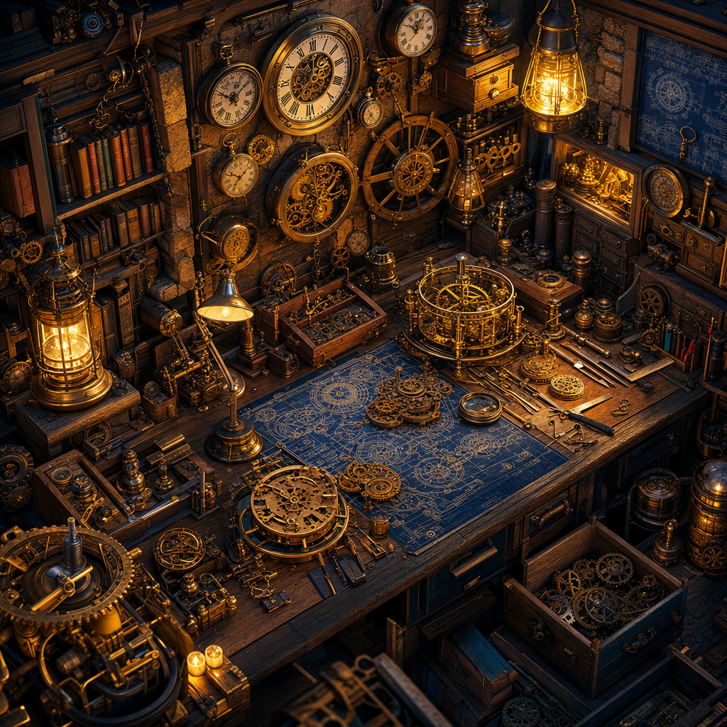 Lantern-Lit Clockmaker'S Workshop