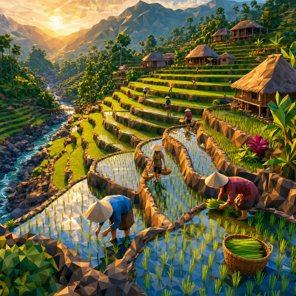 Golden Hour Terraced Rice Fields